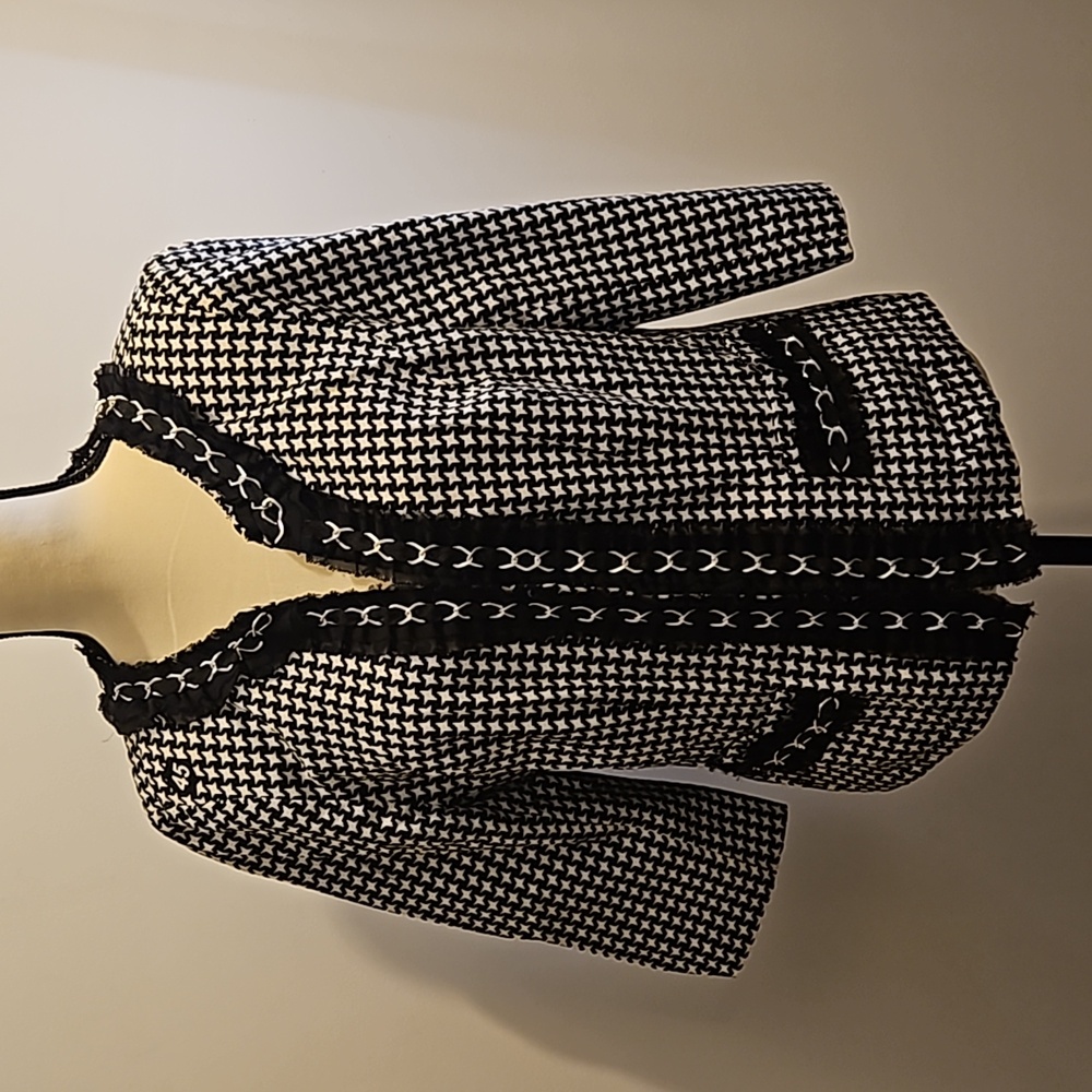 Marina Luna Black & White With Lace & Pockets Blazer Jacket Size L #W-736